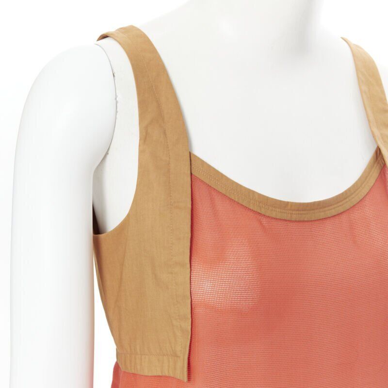 HERMES brown cotton harness orange gauze rounded hem summer top FR34 XS