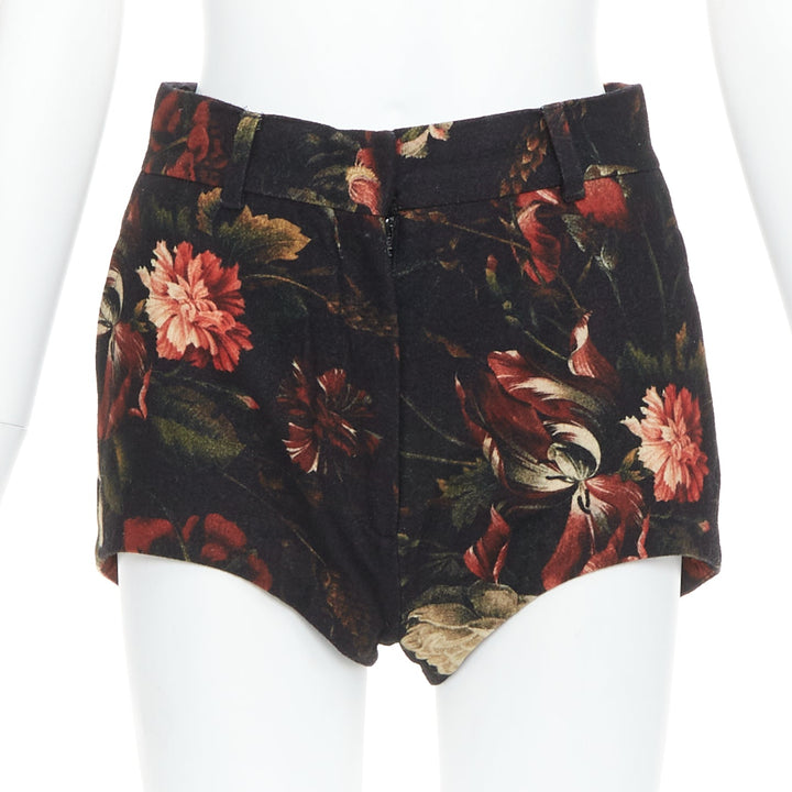 GIVENCHY Tisci 100% wool black red peony floral high rise shorts