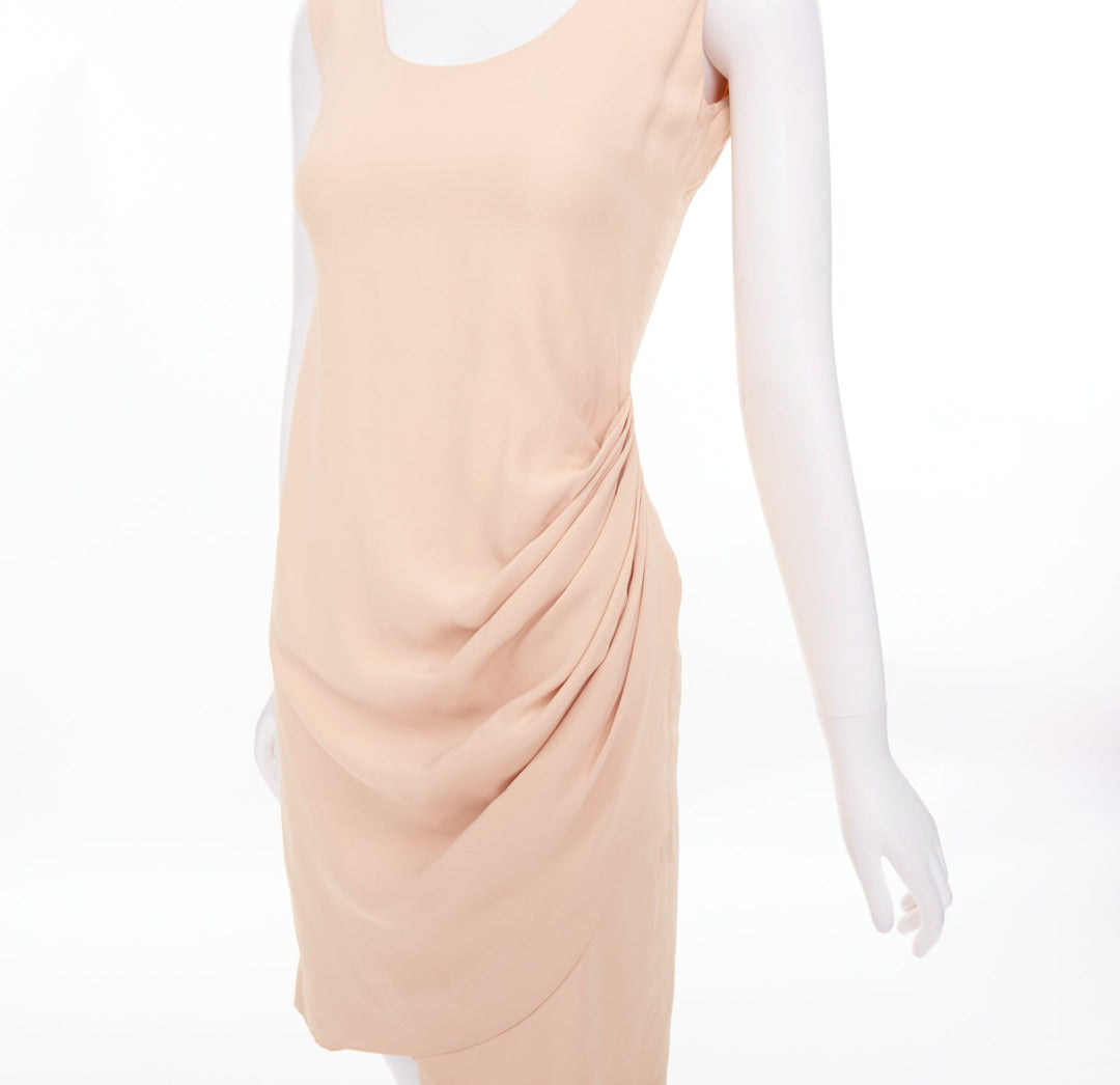 EMPORIO ARMANI nude silk blend wide strap side drape asymmetric dress IT38 XS