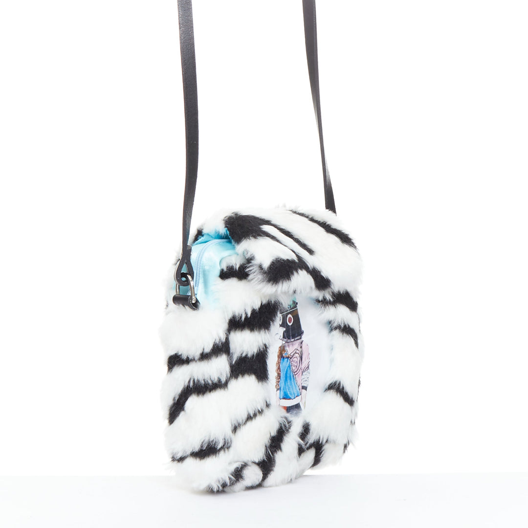 NASIR MAZHAR black white faux fur cartoon small sling bag