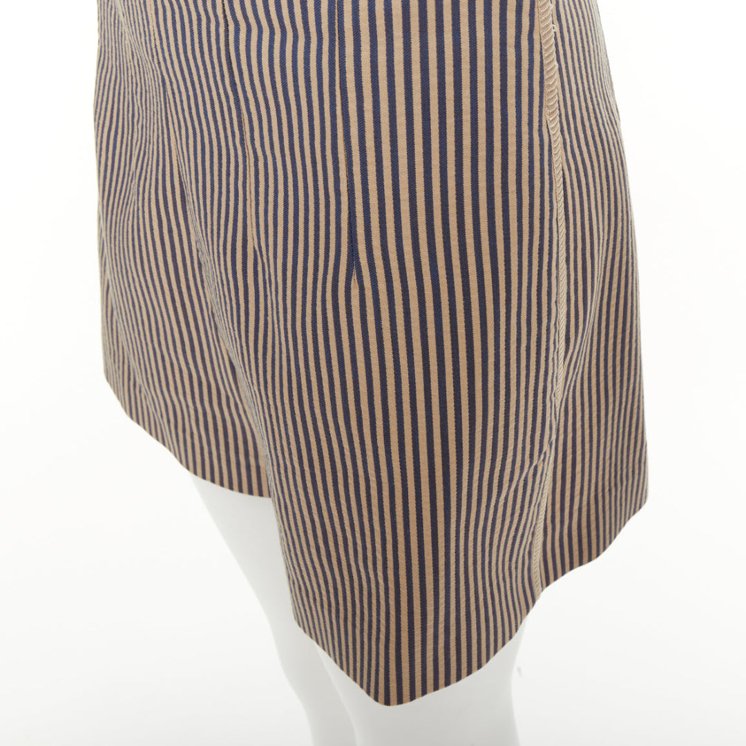 FENDI blue beige vertical striped cotton tailored high waist shorts IT42 M
