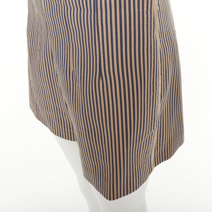 FENDI blue beige vertical striped cotton tailored high waist shorts IT42 M