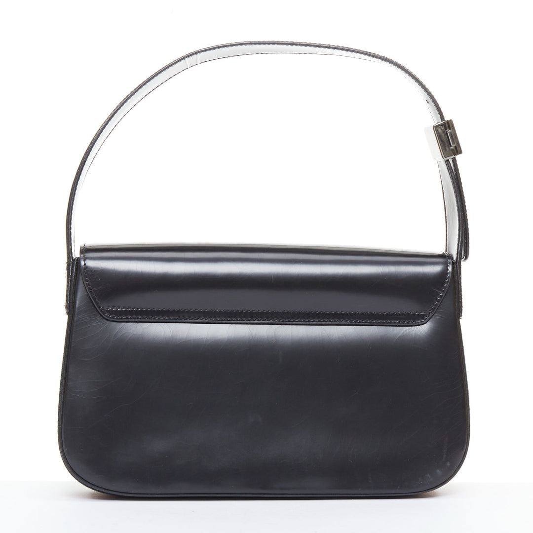 GUCCI Vintage black smooth leather green red web structured underarm bag