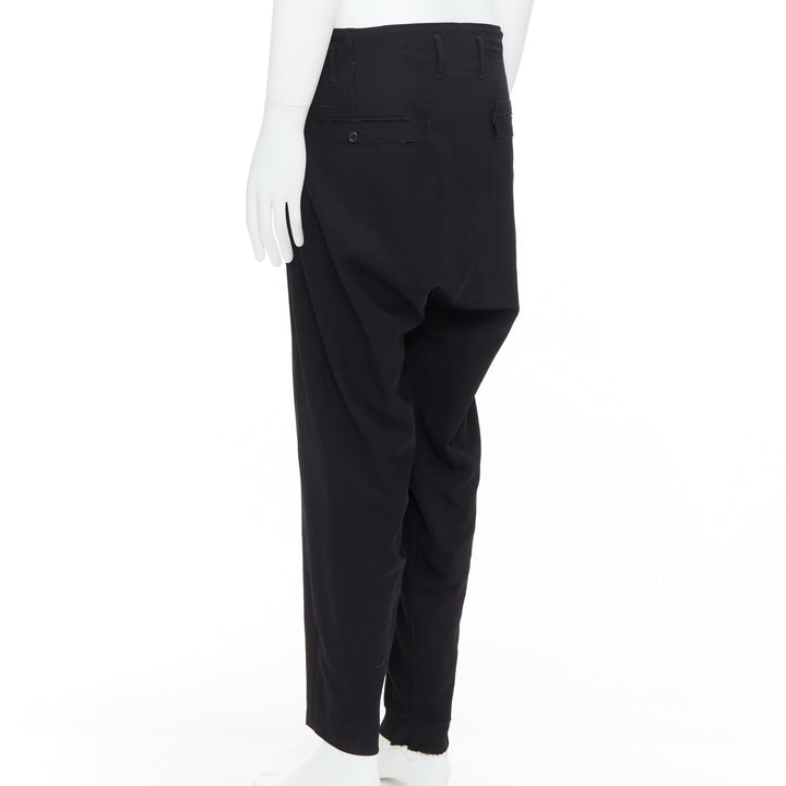 YOHJI YAMAMOTO black 100% wool paperbag patched pockets wide pants JP2 M