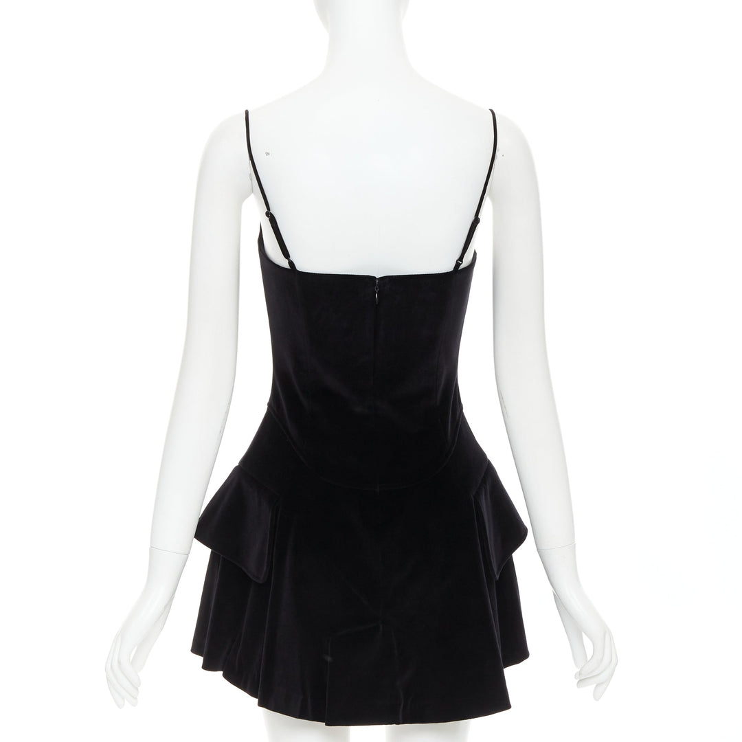ALEXANDER WANG black cotton velvet corseted fit flared party dress US0 XS