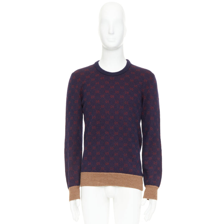 GUCCI GG Jacquard purple red wool alpaca monogram knit sweater