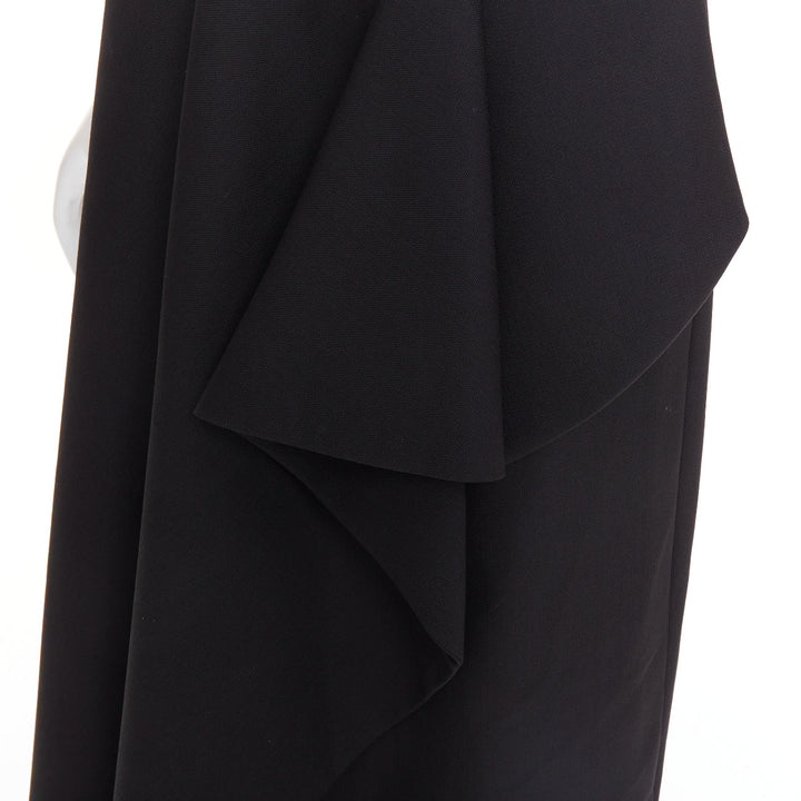 ALEXANDRE VAUTHIER COUTURE black wool asymmetric cascade ruffle split skirt