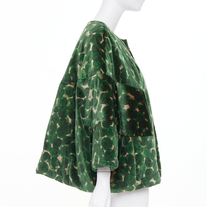 DRIES VAN NOTEN 2024 Violini Abstract Print green velvet cocoon jacket M