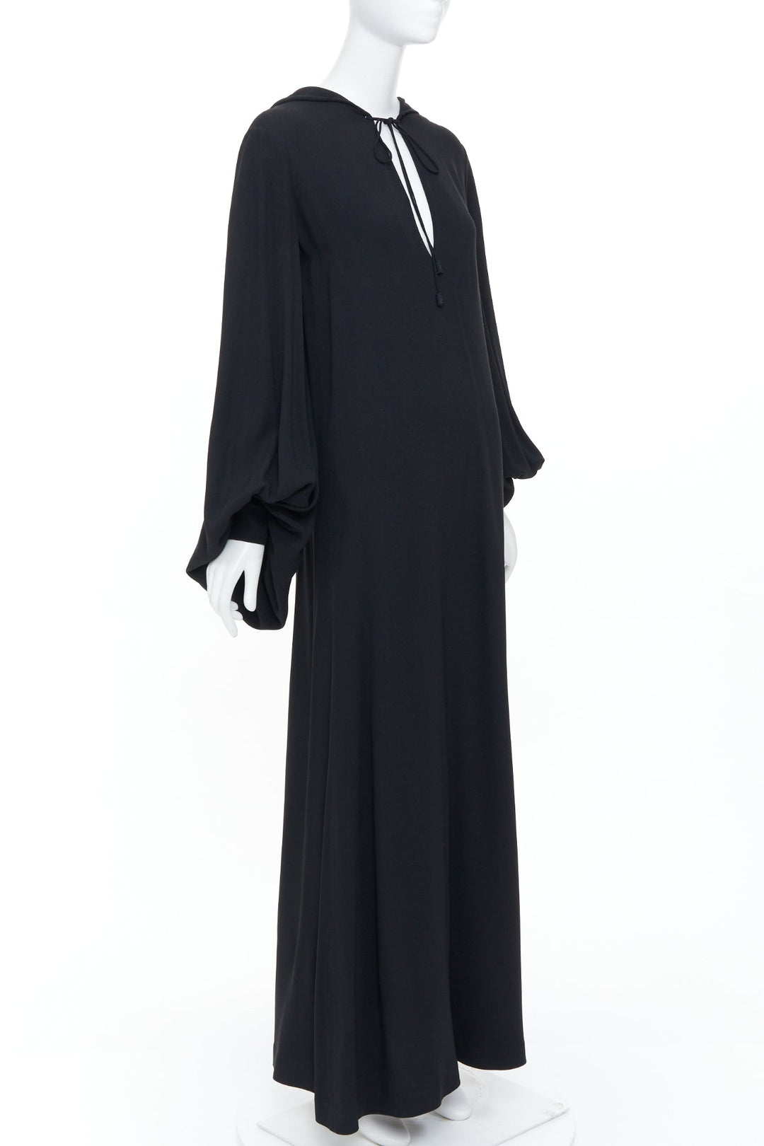 SAINT LAURENT 2013 black acetate blend hooded bishop sleeve dress gown FR36 S