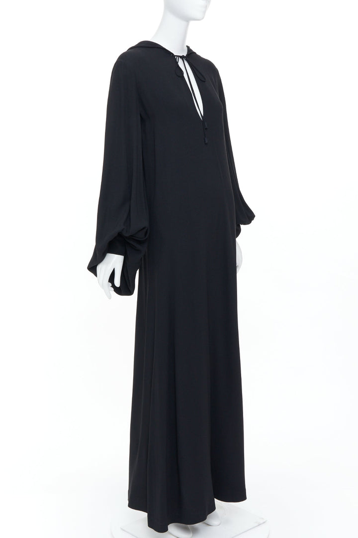 SAINT LAURENT 2013 black acetate blend hooded bishop sleeve dress gown FR36 S