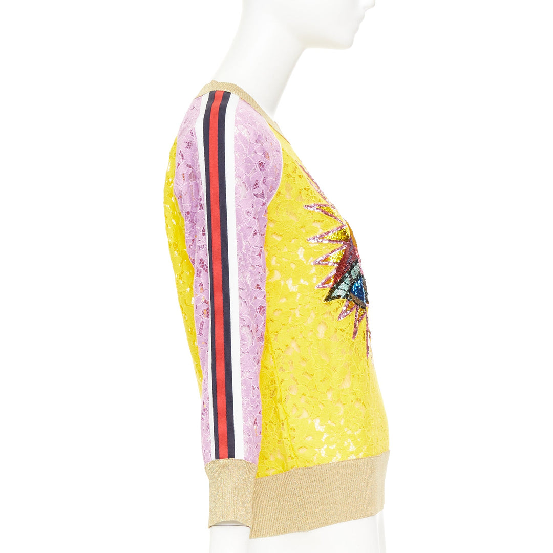 GUCCI multicolor lace UFO sunburst sequin applique pullover sweater top XS