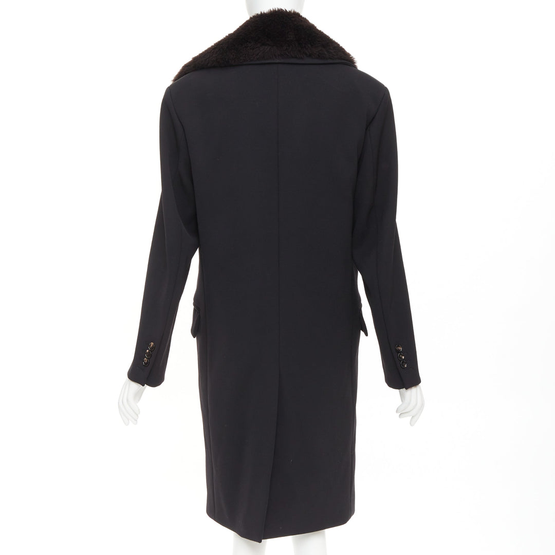 BOTTEGA VENETA Daniel Lee black wool brown lamb shearling collar  coat IT44 L