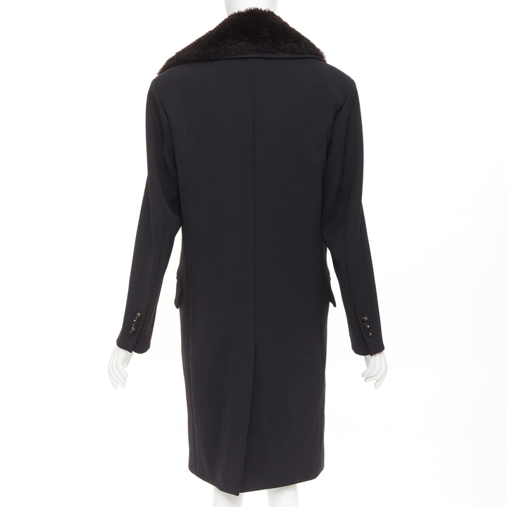 BOTTEGA VENETA Daniel Lee black wool brown lamb shearling collar  coat IT44 L