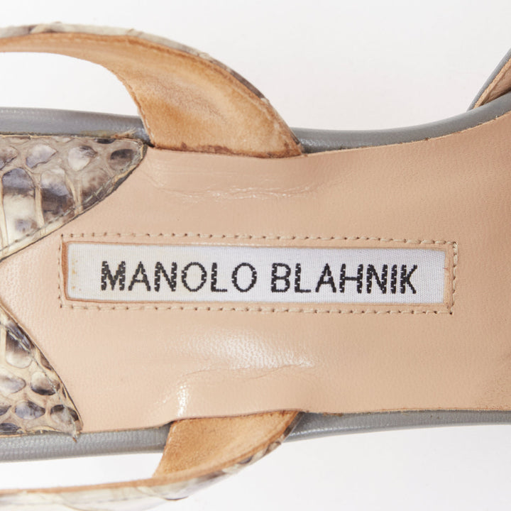 MANOLO BLAHNIK Carolyne beige snake leather slingback kitten dorsay heels EU39