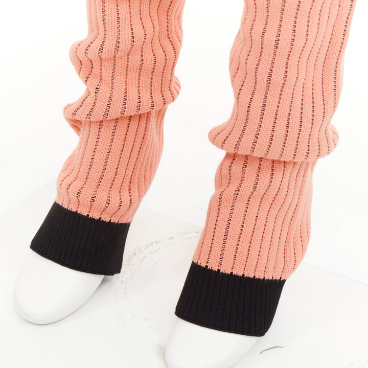 CHANEL 24C Runway CC logo pink black ribbed knit striped trim leg warmers OS