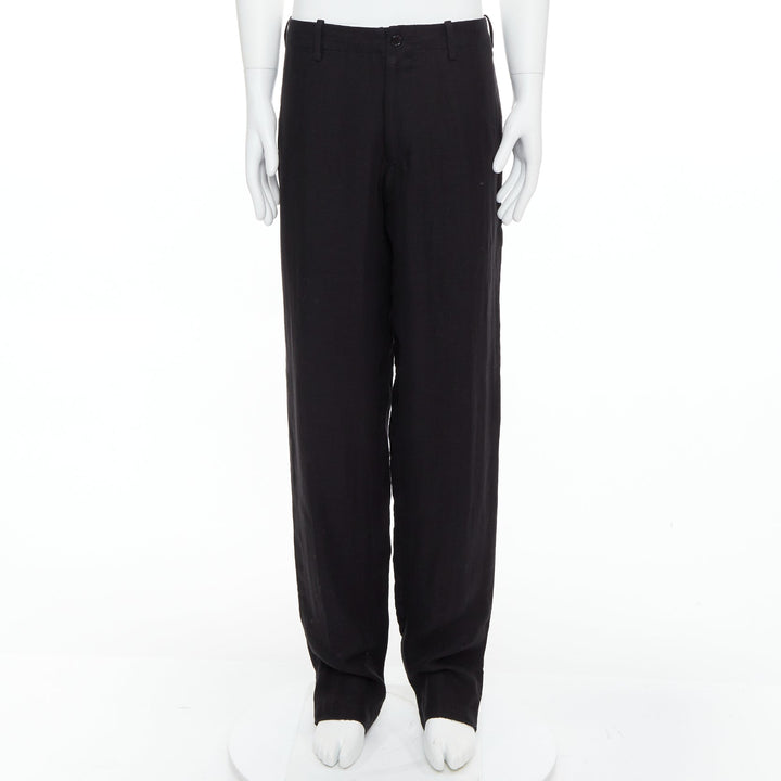 YOHJI YAMAMOTO black hemp cotton tapered back pockets wide pants JP4 XL
