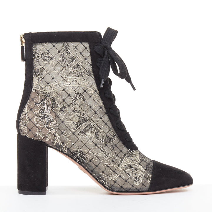CHRISTIAN DIOR Naughtily-D black nude logo embroidered mesh lace up shoes
