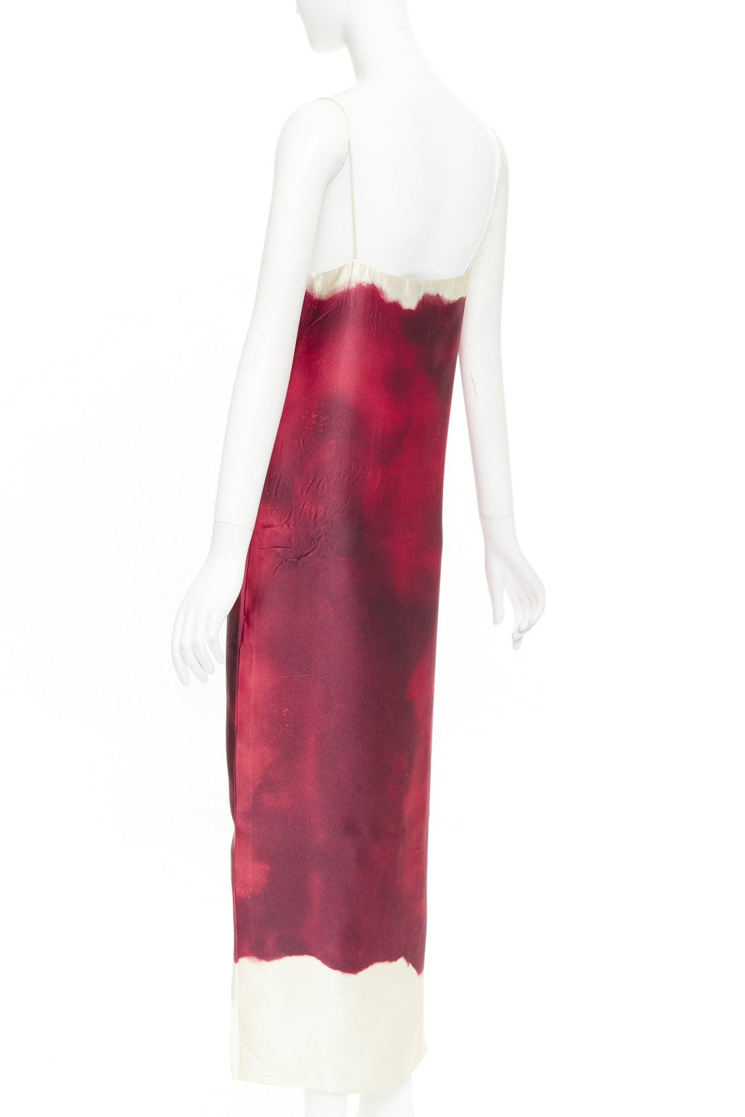 PRADA 2023 Runway red paint effect trompe l'oeil crease pressed dress IT38 XS