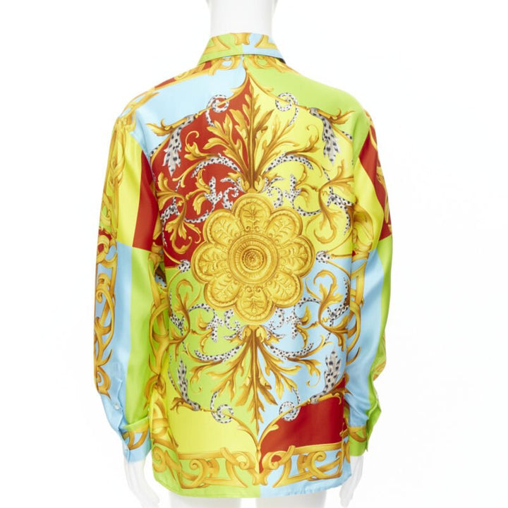 Male mannequin wearing Versace by Donatella Versace 2020 Capsule: Pop Acanthus Runway Multicolour Silk Men Shirt in Size EU40 | Available at JHROP