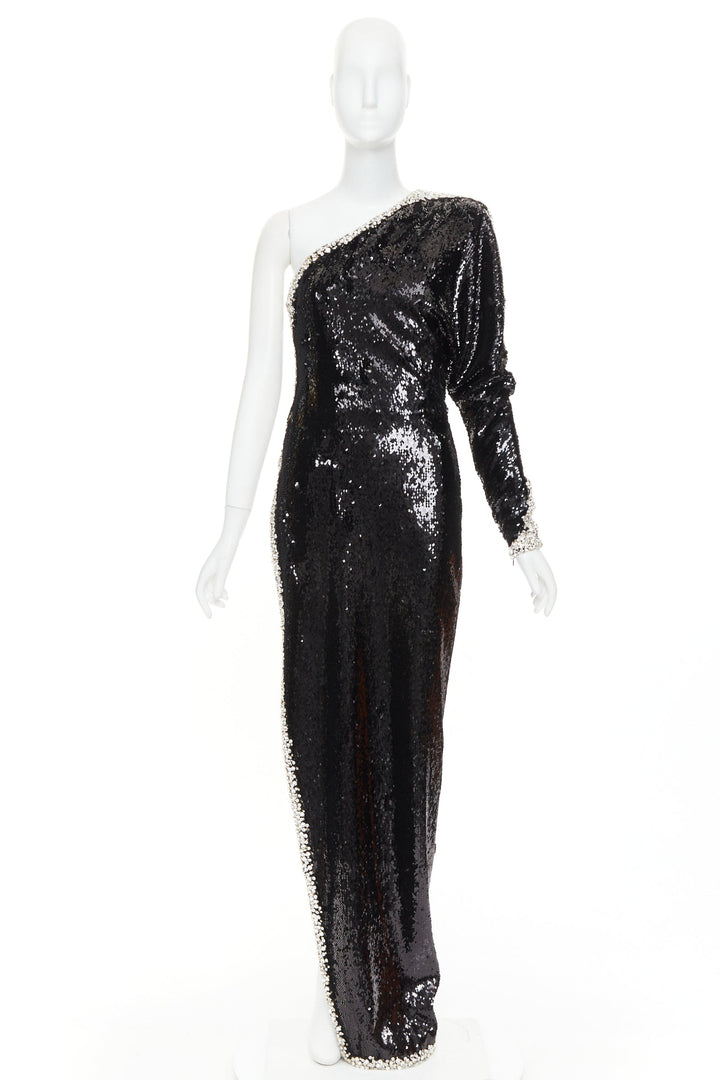ALEXANDRE VAUTHIER COUTURE SS2021 black sequin silver crystal one shoulder dress