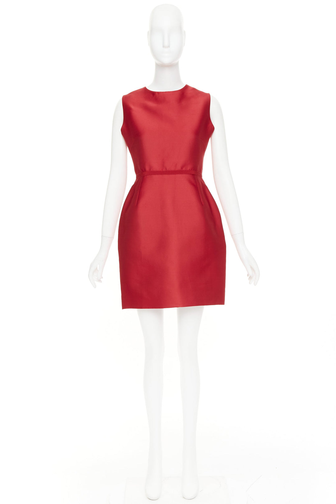 GIAMBATTISTA VALLI red polyester silk grosgrain crew neck shift dress IT44 M