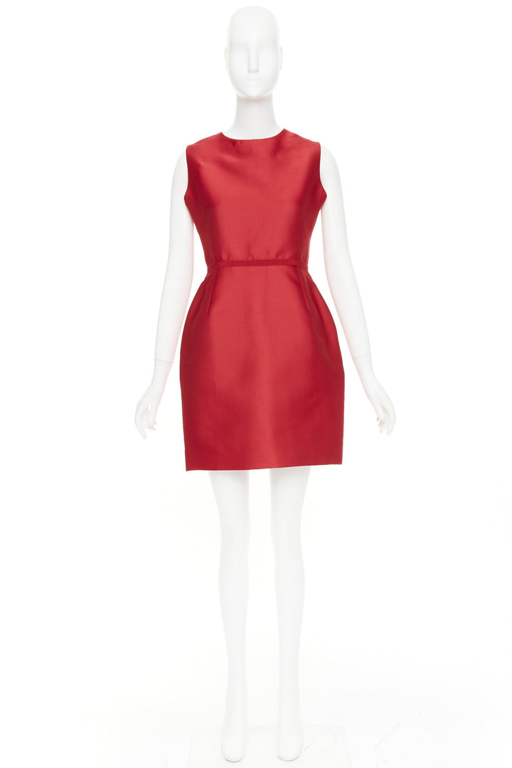 GIAMBATTISTA VALLI red polyester silk grosgrain crew neck shift dress IT44 M
