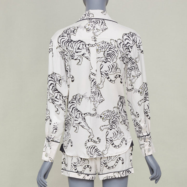 OLIVIA VON HALLE 2020 Lila Carlyle white tiger print silk pajama shorts Sz1 XS