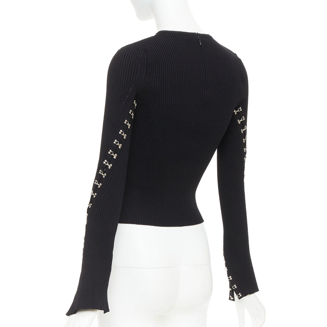 ALEXANDER MCQUEEN 2018 viscose blend silver metal hook rivet crop sweater S