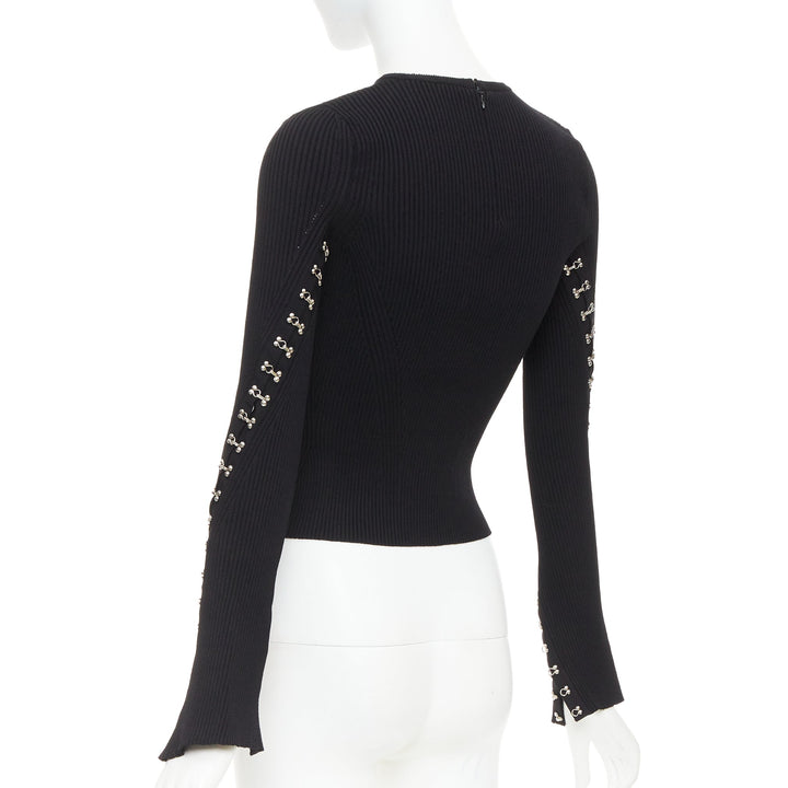 ALEXANDER MCQUEEN 2018 viscose blend silver metal hook rivet crop sweater S