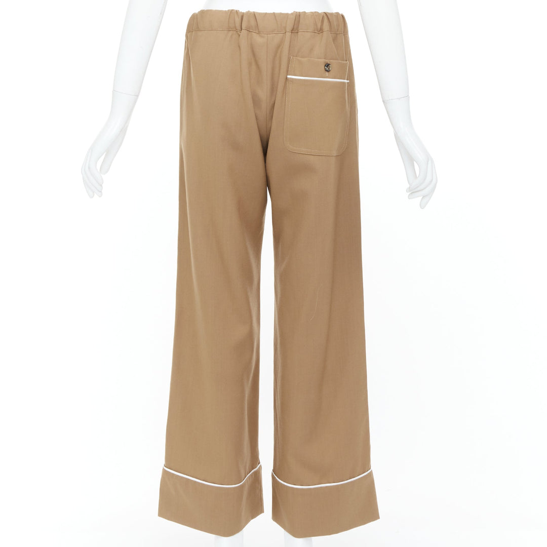 MARNI brown virgin wool white contrast piping relaxed pajama trousers IT38 XS