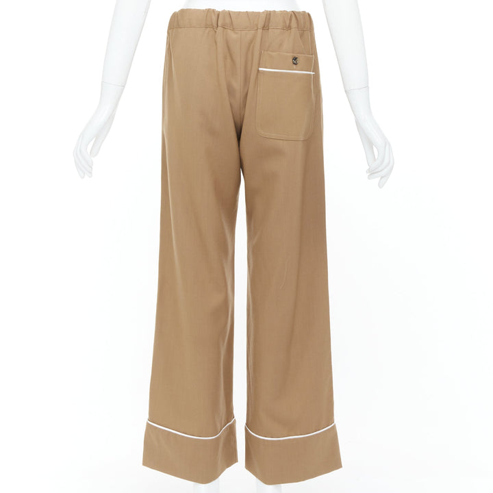 MARNI brown virgin wool white contrast piping relaxed pajama trousers IT38 XS
