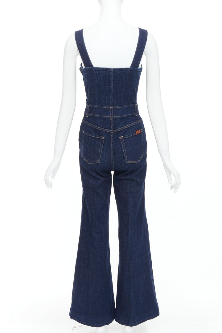 7 FOR ALL MANKIND indigo blue denim wide flare dungaree jumpsuit XS