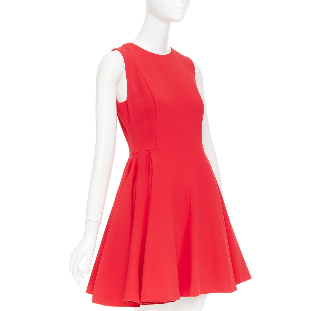 GIAMBATTISTA VALLI red viscose silk sheer tulle lined fit flare dress IT42 M