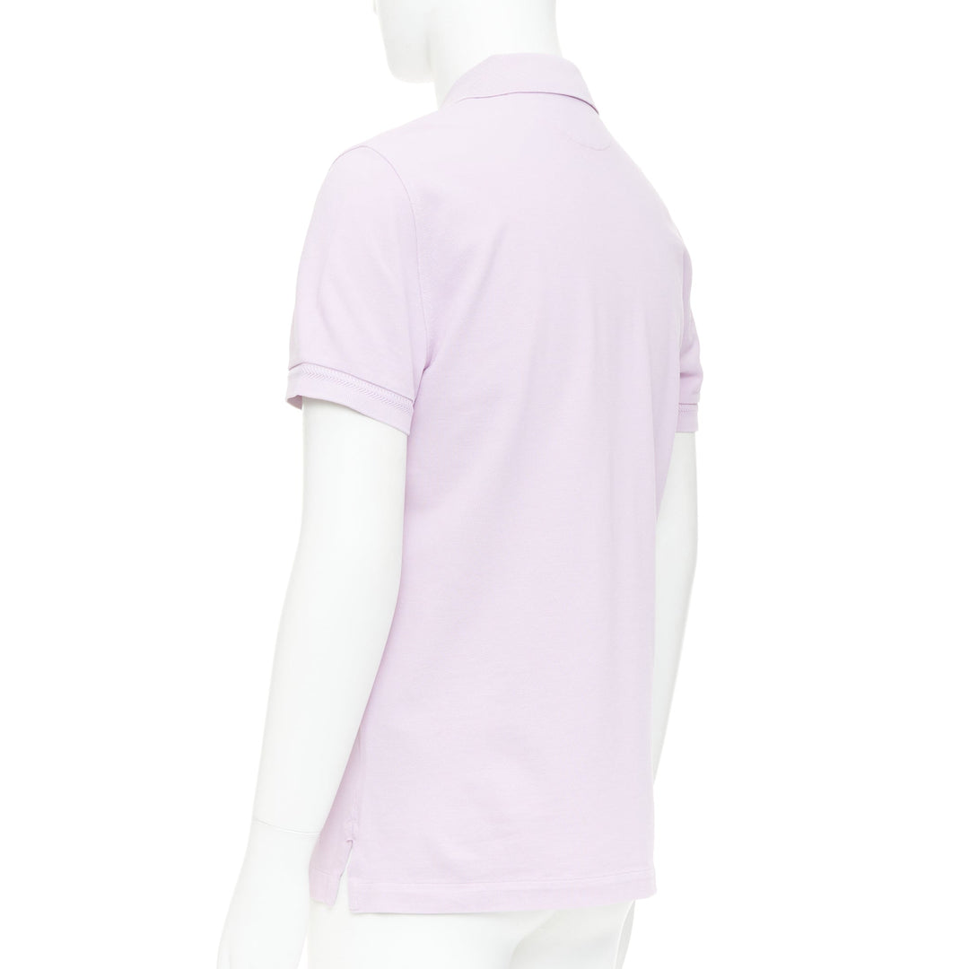 TOM FORD light purple pink cotton TF logo hem pique polo shirt IT48 M