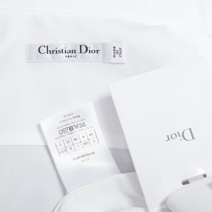 CHRISTIAN DIOR white cotton black CD bee embroidered classic shirt FR34 XS