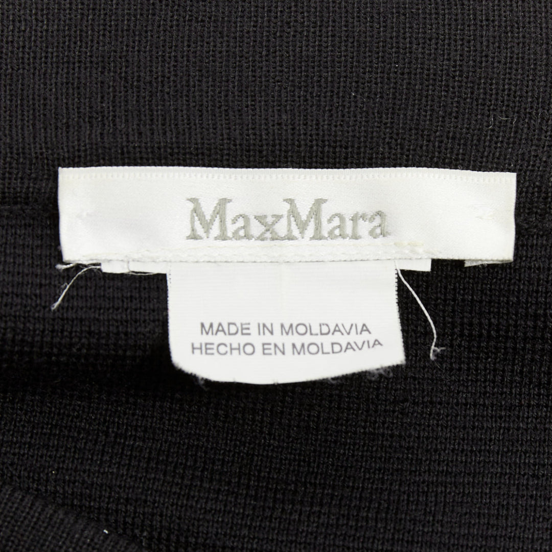 MAX MARA black leather patch pocket drape front mid waist midi skirt