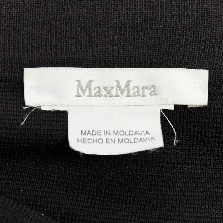 MAX MARA black leather patch pocket drape front mid waist midi skirt