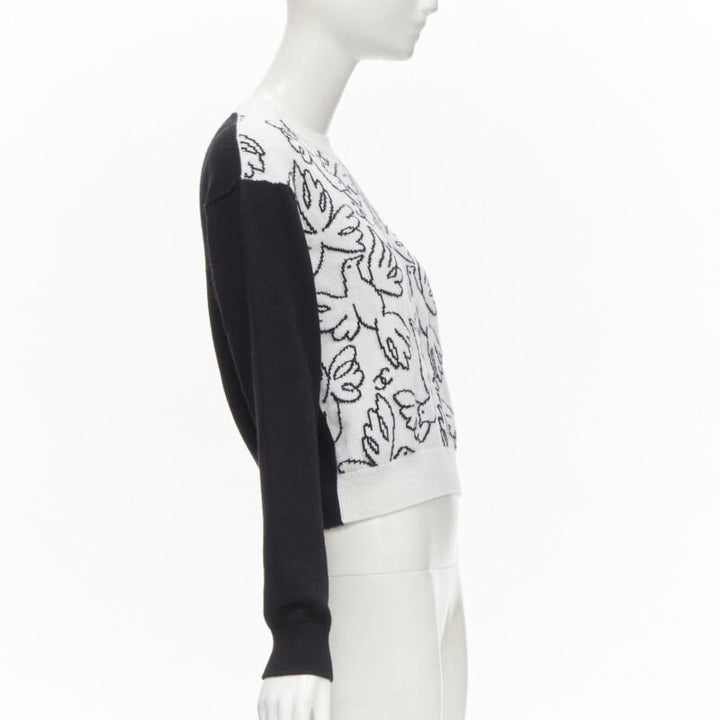 CHANEL 22C cashmere black white Dove bird CC pullover sweater FR34 XS