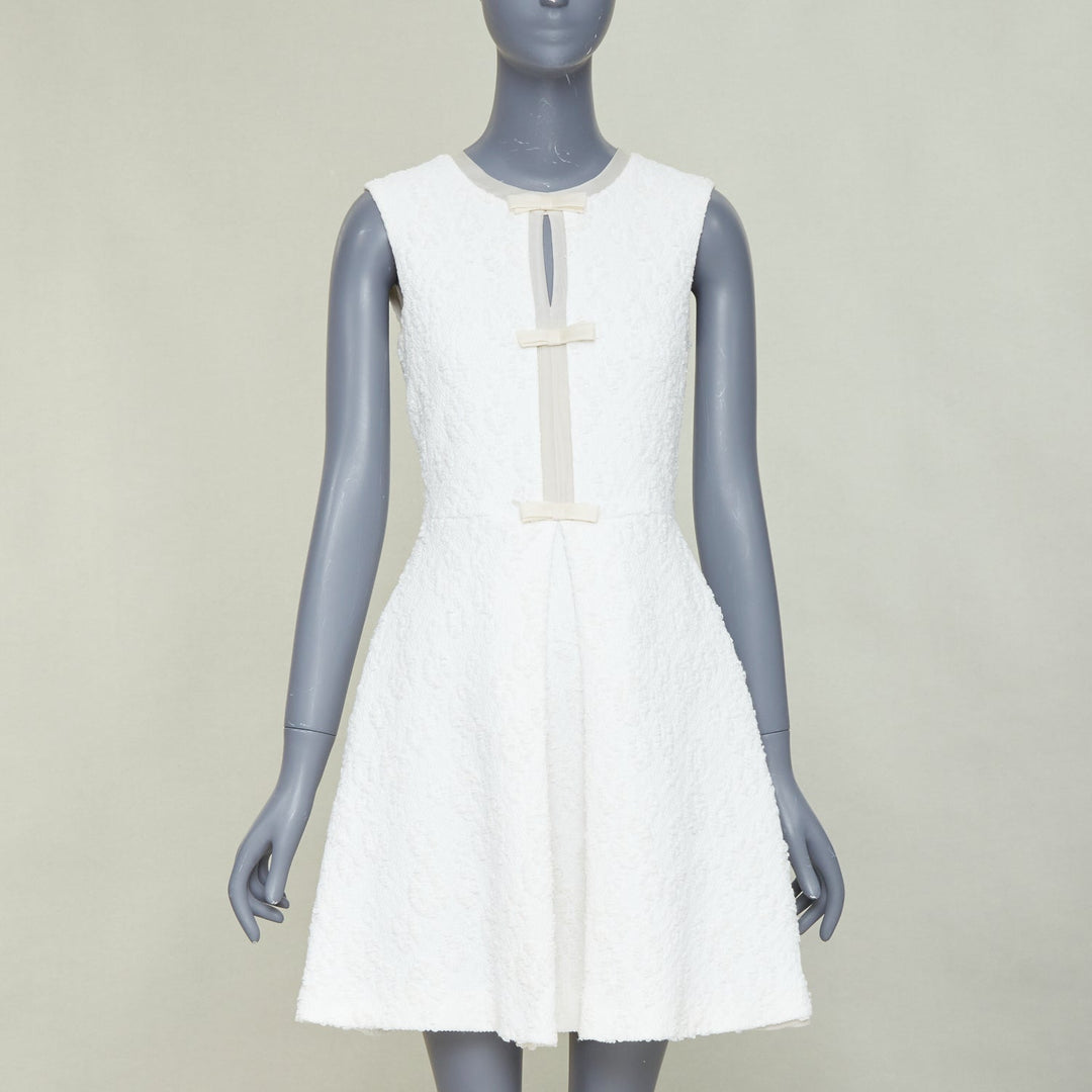 GIAMBATTISTA VALLI white flora boucle silk bow fit flare mini dress IT40 XS
