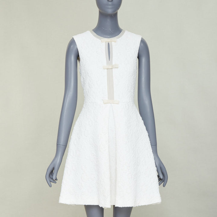 GIAMBATTISTA VALLI white flora boucle silk bow fit flare mini dress IT40 XS