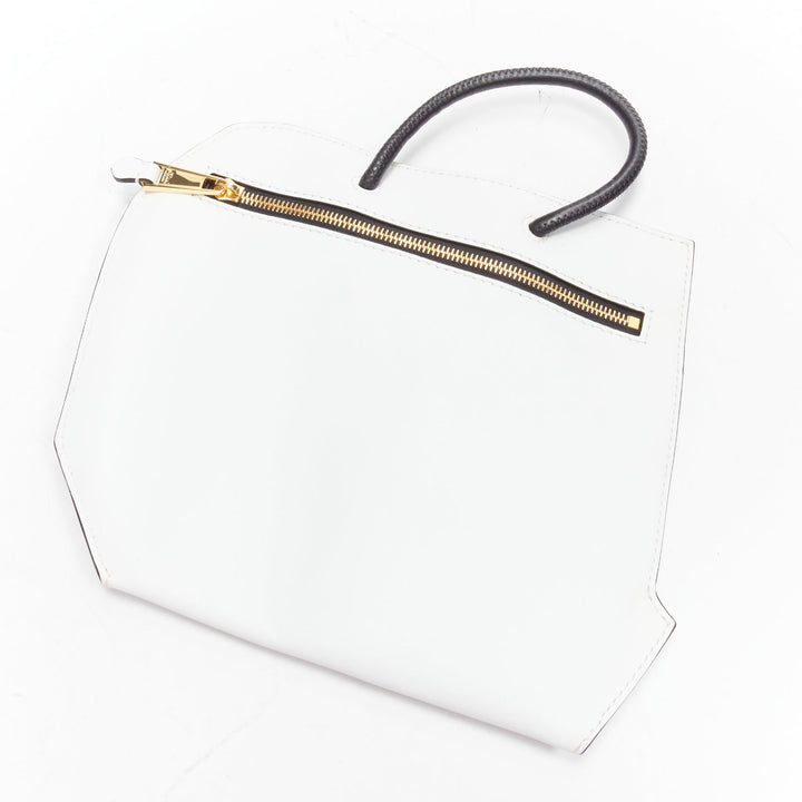 MOSCHINO COUTURE white optical 2D flat shopping tote leather clutch bag