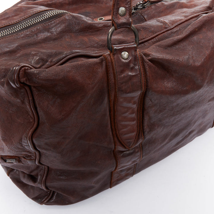 MIU MIU Vintage brown tumbled crinkled leather large travel bag