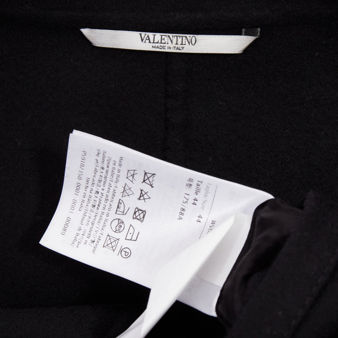 VALENTINO black virgin wool cashmere origami trims hidden closure coat IT44 XS