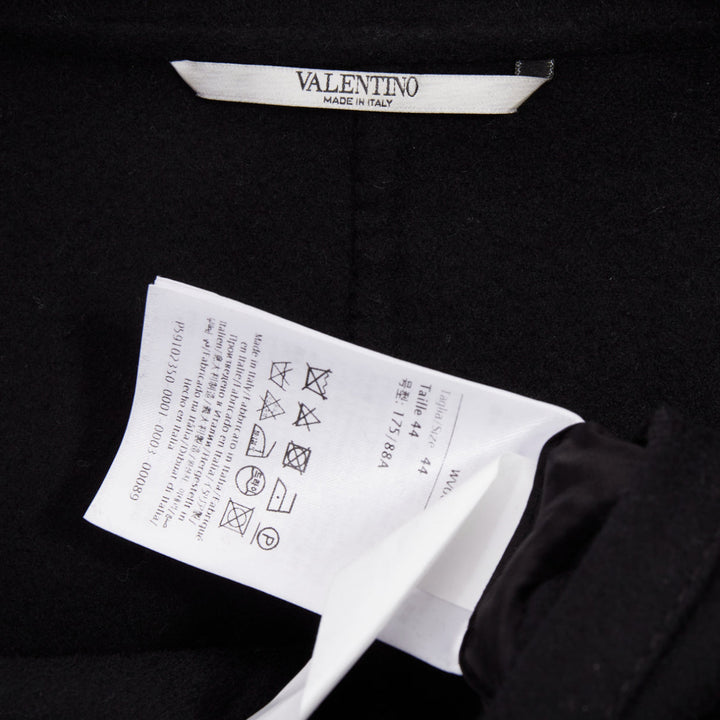 VALENTINO black virgin wool cashmere origami trims hidden closure coat IT44 XS
