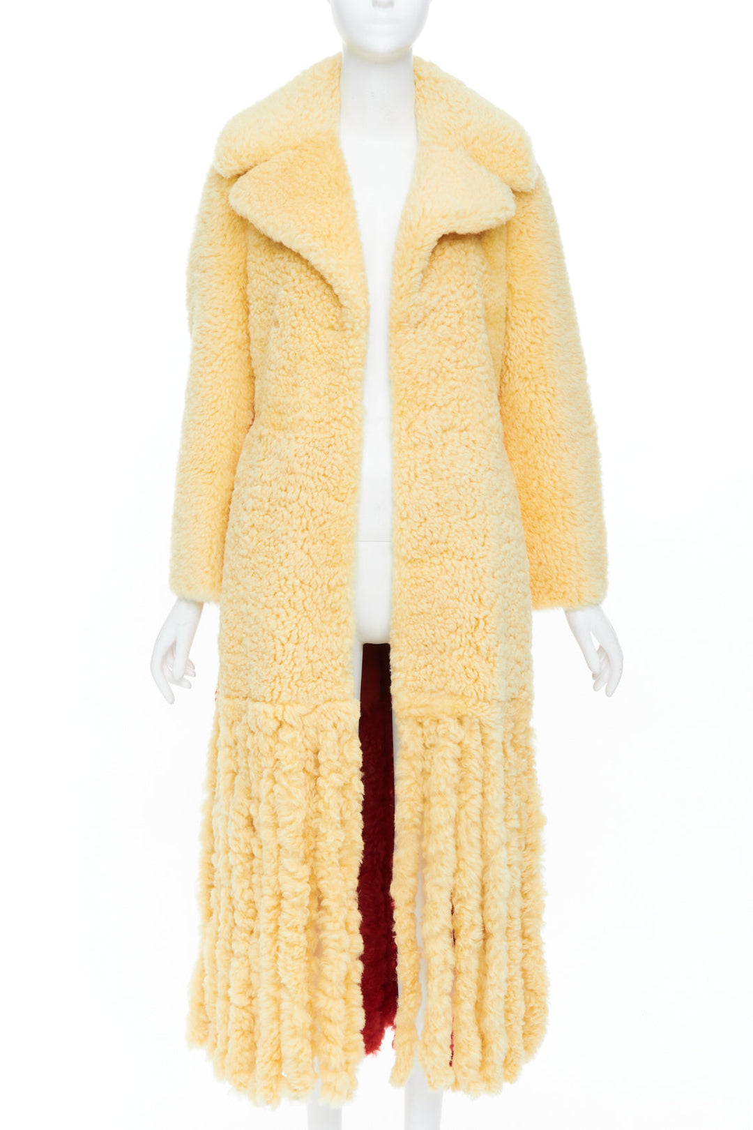 rare BOTTEGA VENETA 2020 Runway yellow red shearling teddy fringe coat IT34 XXS