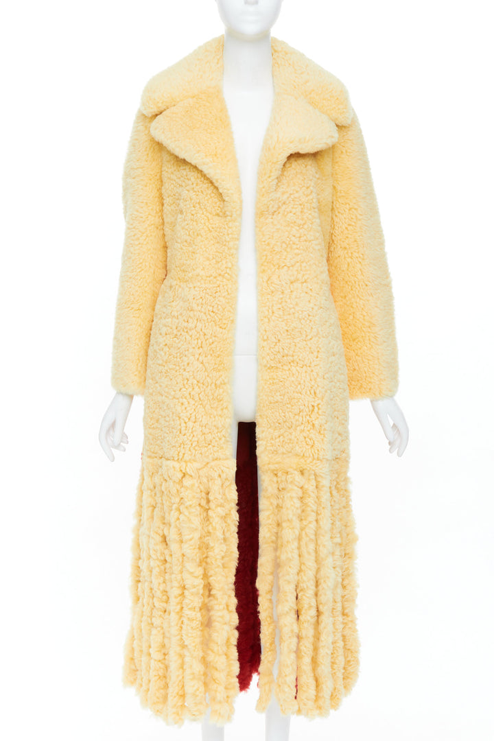 rare BOTTEGA VENETA 2020 Runway yellow red shearling teddy fringe coat IT34 XXS