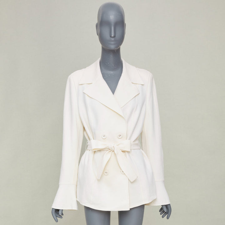 ESCADA cream wool blend double breasted belted flared bell sleeve coat FR44 XL