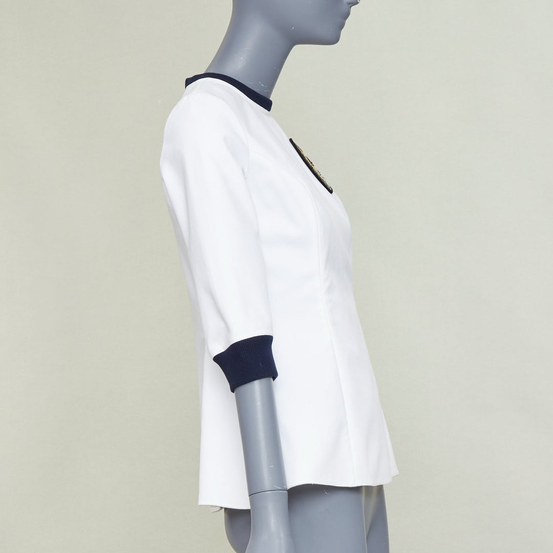 DIOR 2014 off-white navy sequin badge cotton peplum top FR36 S