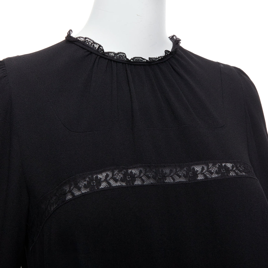 PRADA 2016 black sheer lace applique pleated sides fit flare dress IT40 S