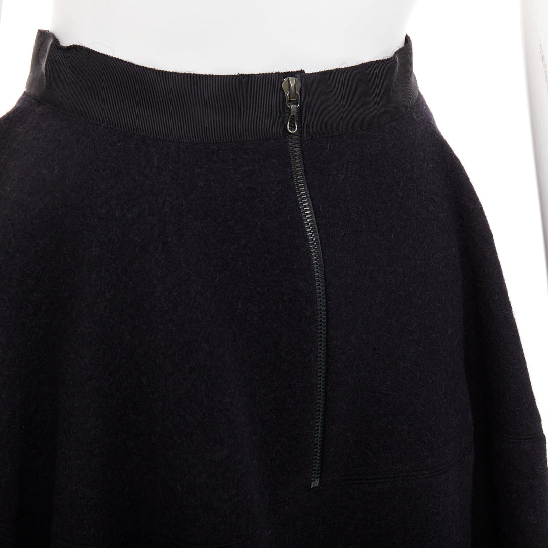 LANVIN grey wool blend black waistband constructed bell shaped skirt FR34 XS